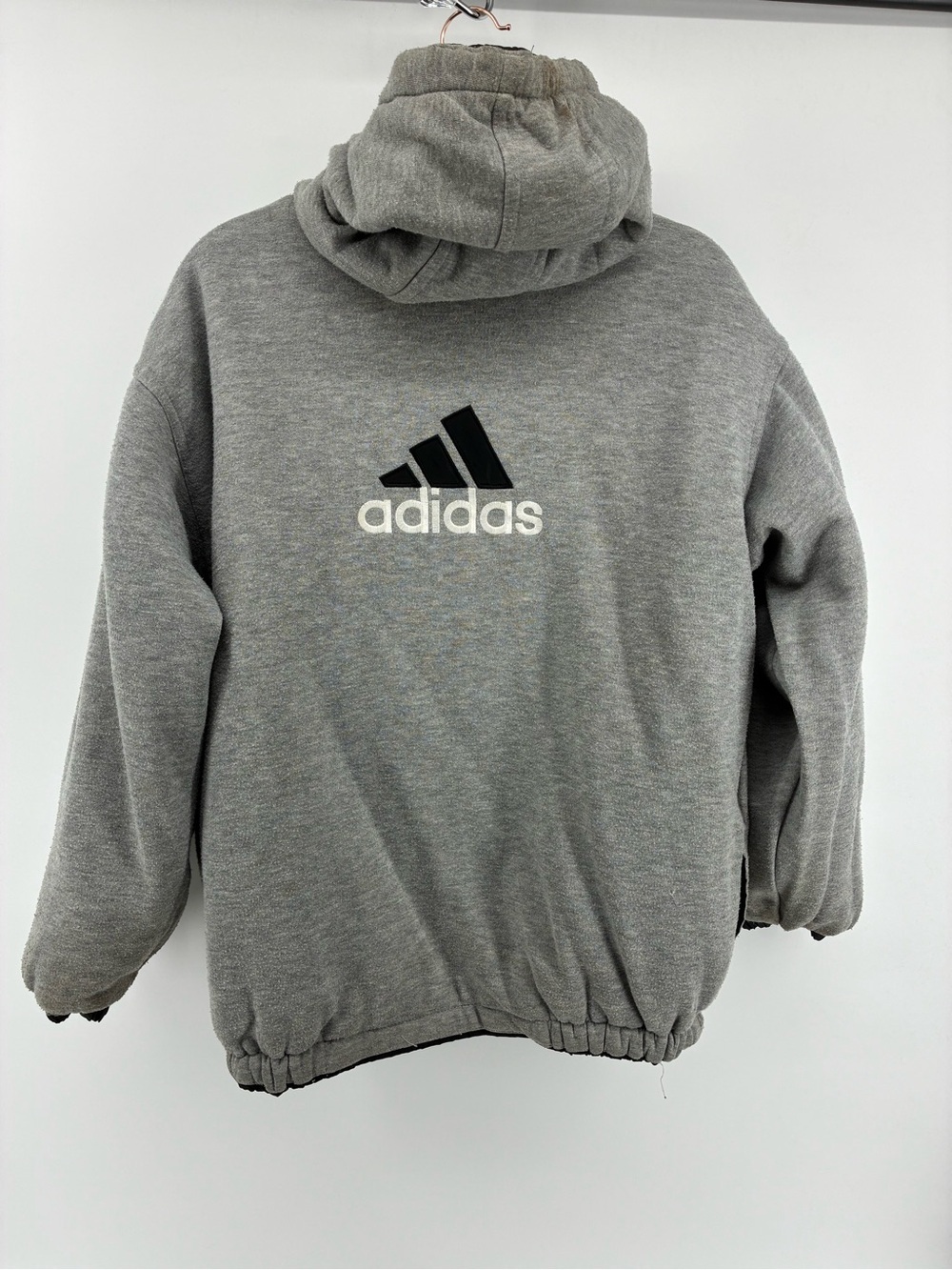 Reversible Adidas Grey Black Hooded Puffer Jacket with Logo
